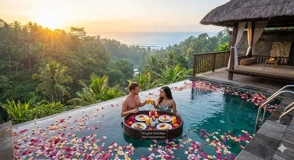 Couple en lune de miel dans une villa romantique avec piscine privée à Ubud Bali