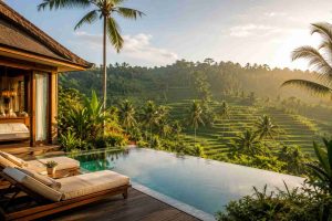 Villa avec piscine au milieu des rizières à Bali dans la région d’Ubud