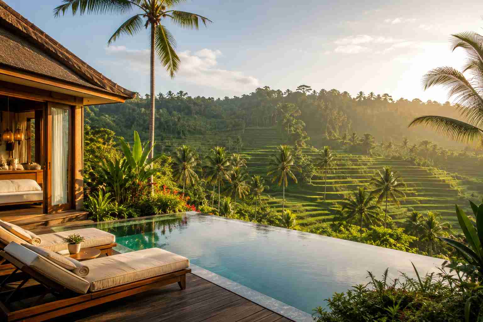 Villa avec piscine au milieu des rizières à Bali dans la région d’Ubud